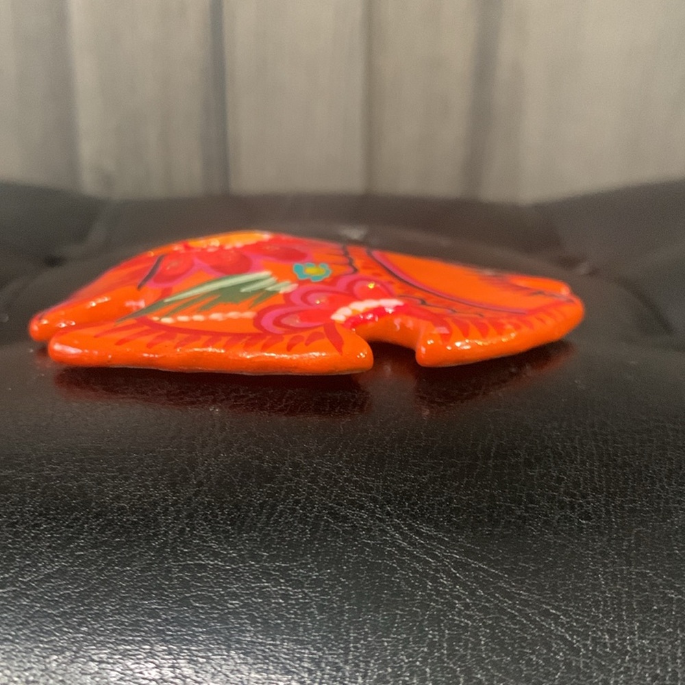 Mexico Talavera Sand Dollar Florescent Orange Floral Hand Painted Mexican Fish - Picture 3 of 7